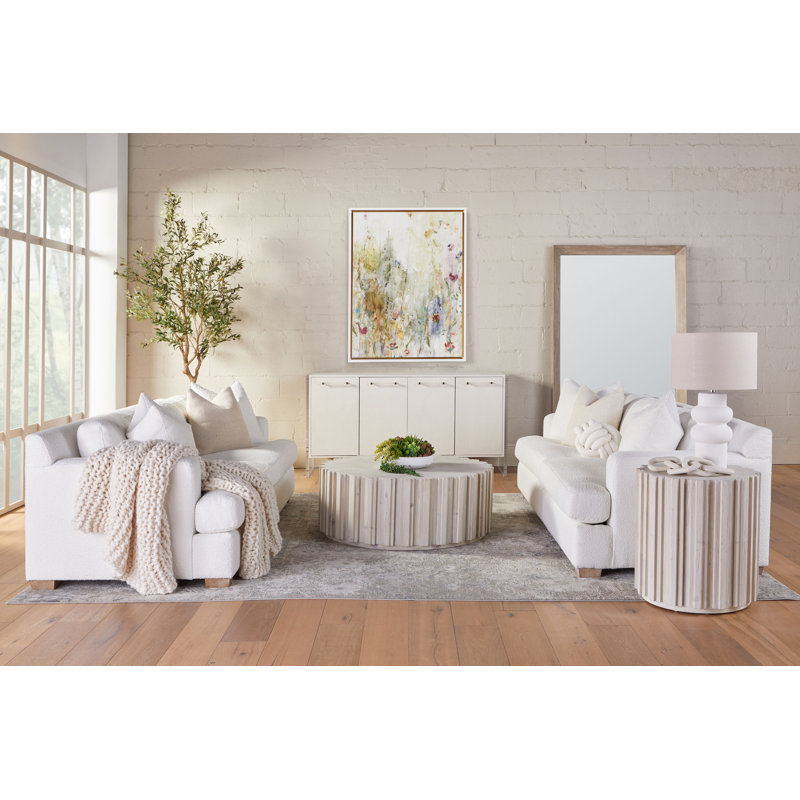 Dean 92'' White Boucle Upholstered Sofa with Oak Frame