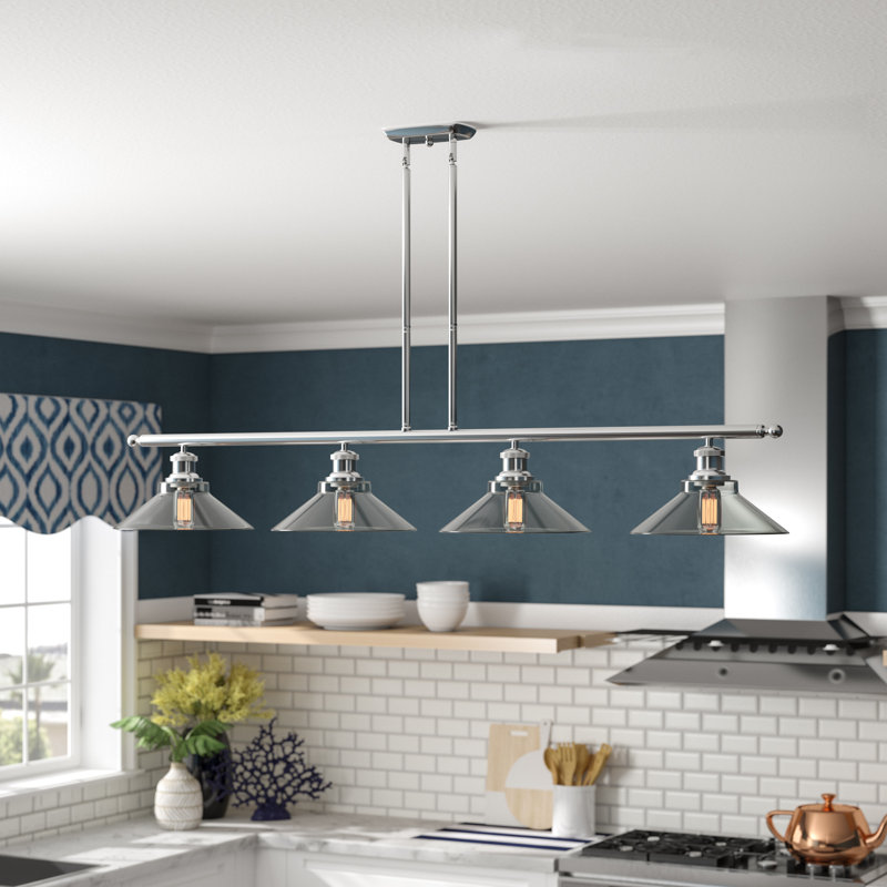 Luminaire suspendu linéaire pour îlot de cuisine à 4 lumières Reede, Bronze huilé