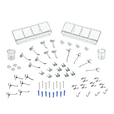 Ensemble de 64 accessoires pour petit panneau perforé, assortiment de crochets et système de rangement