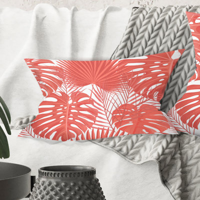 Tropical Retro Foliage Coral I - Mid-Century Modern Printed Throw Pillow