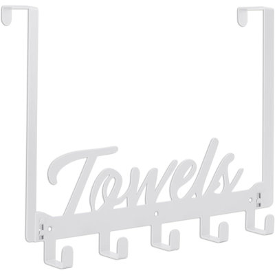 Crochets robustes au-dessus de la porte avec 5 cintres - Porte-serviettes antirouille pour la cuisine de la chambre à coucher, garde-robe mural sans perceuse