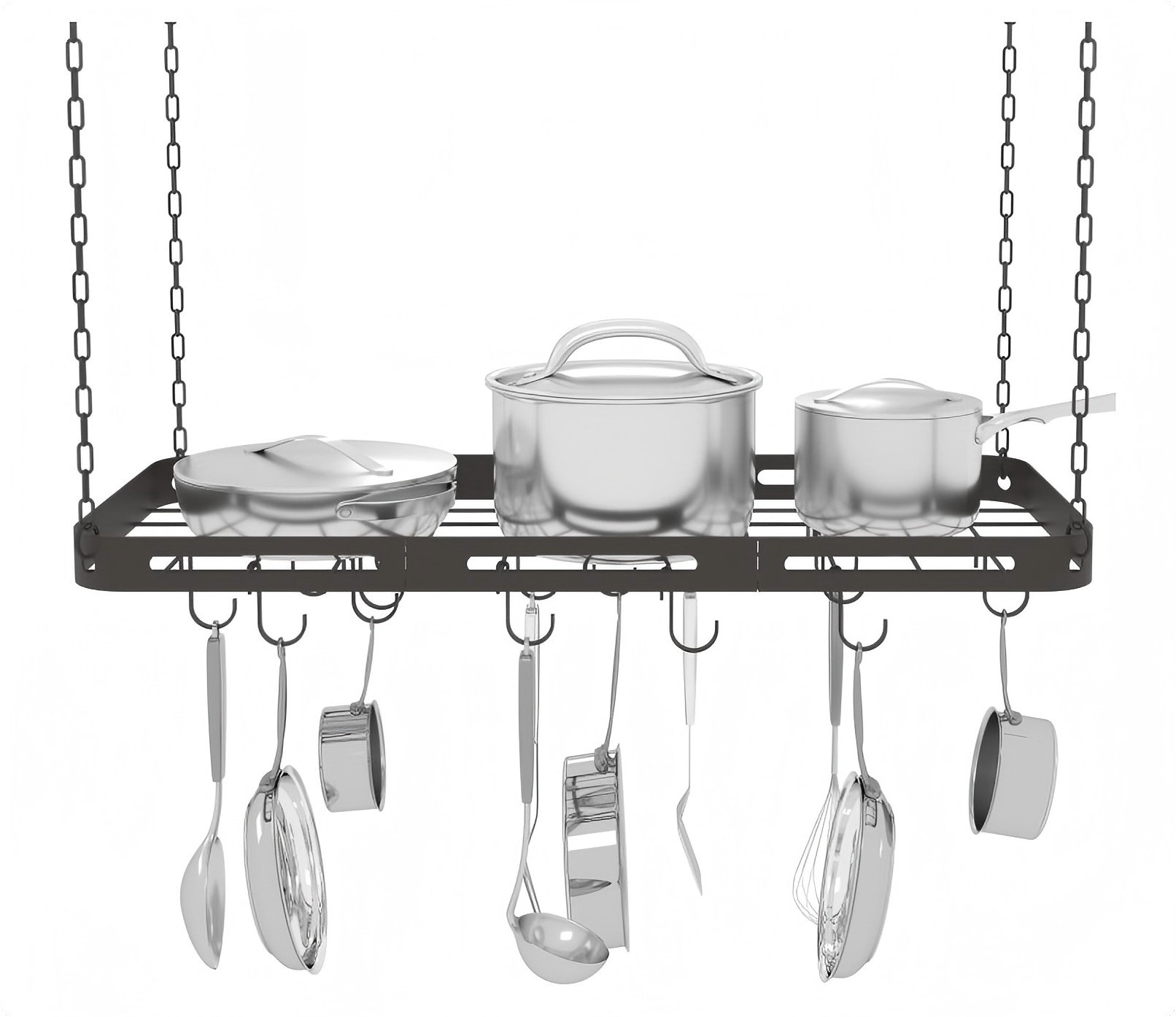 17 Stories Pots And Pans Hanging Rack, Black Hanging Pot Rack Ceiling ...