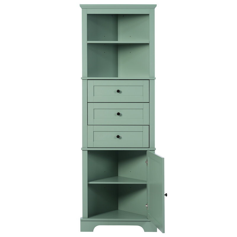 Armoire de salle de bain autoportante Anegada, armoire de rangement haute avec 3 tiroirs et tablettes réglables, Vert