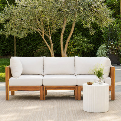 Bryn Modern Outdoor Sustainable Acacia Wood Modular  Sectional Seating Sofa with Water-Repellent Cushions