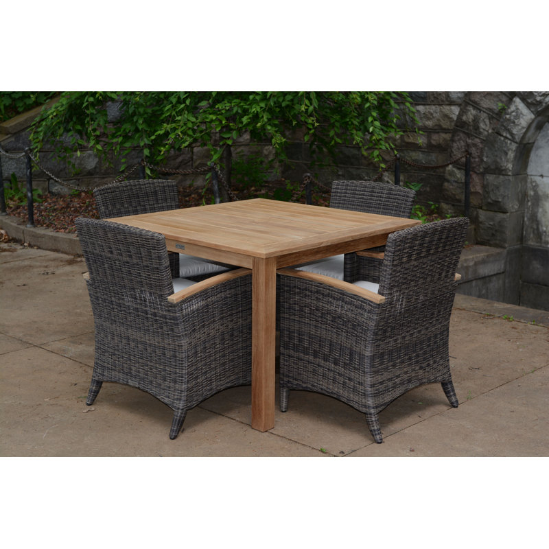 Newport Outdoor 5 - Piece Teak Dining Set with Cushions, Teal