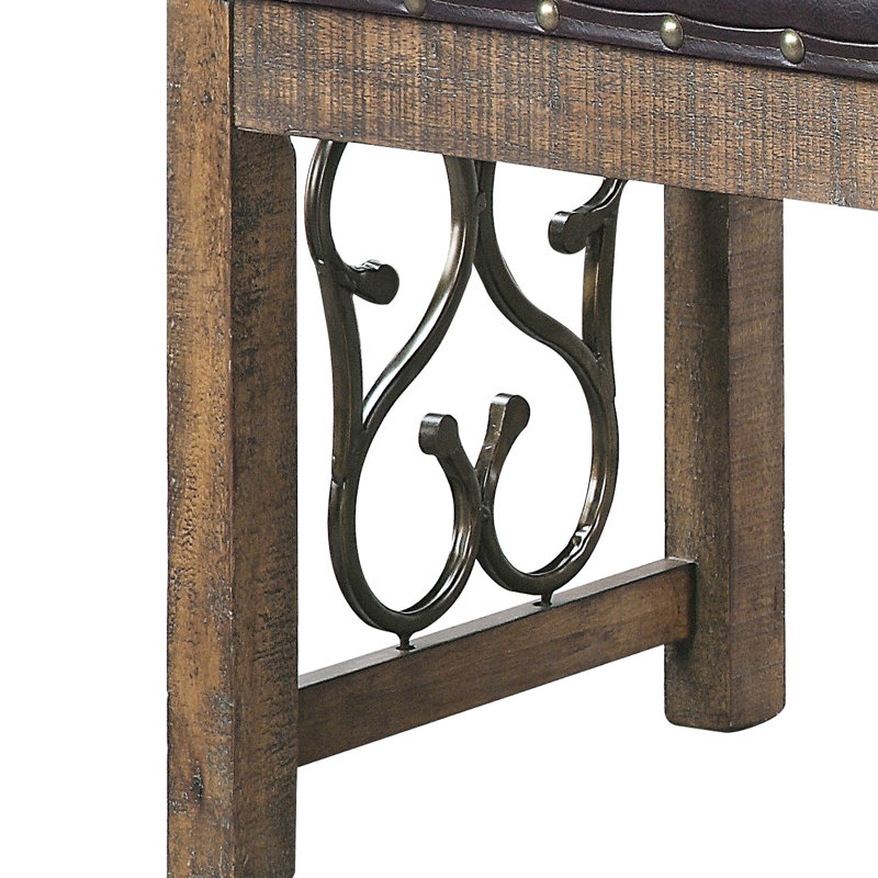 Banc de salle à manger noir et cerisier vieilli avec revêtement en similicuir aspect bois tendance