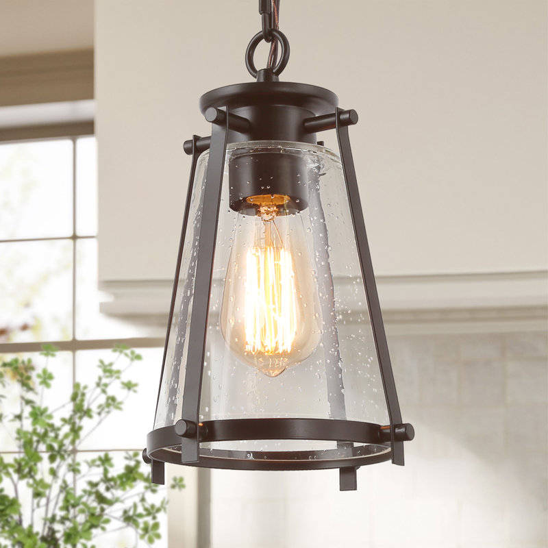 Ifill 1-Light Bronze Single Pendant with Seeded Glass