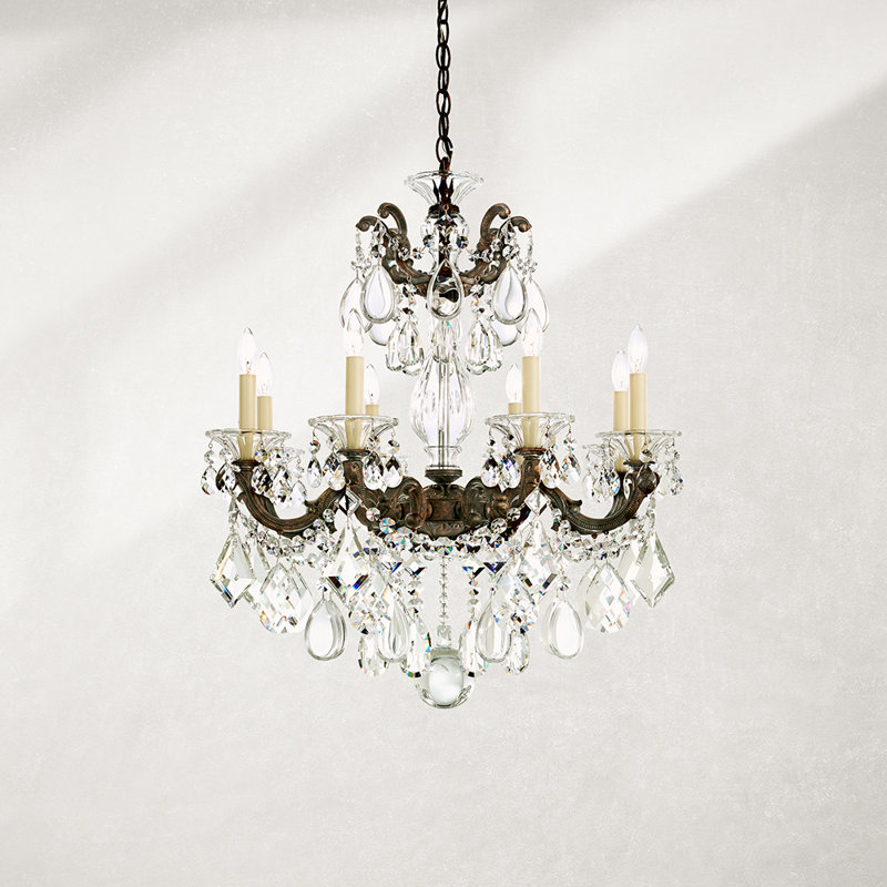La Scala 8 - Light Glass Chandelier, Antique Silver, Handcut Clear