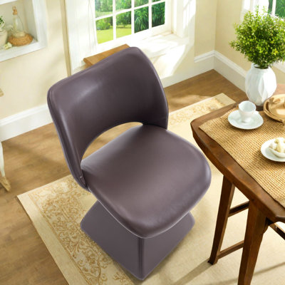 Swivel Dining Chairs, Dark Brown Leather Metal Wood, Modern Kitchen Seating