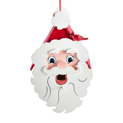 Ornement suspendu en bois tête de père Noël en bois