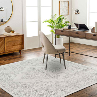 Off White Traditional Rug, Bordered Floral Stain Resistant Rug For Living Room, Dining Room, Bedroom