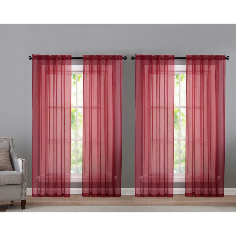 Sarber Basic Solid Sheer Outdoor Rod Pocket Curtain Panel, Red