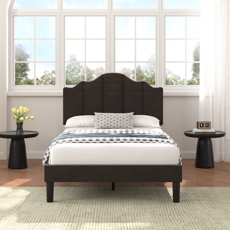 Kempst Fabric Bed Frame with Adjustable Headboard, Upholstered Platform Bed, Mattress Foundation, No Box Spring Needed, Gris