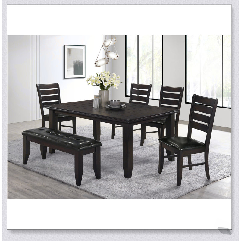 Ensemble de salle à manger 6 pièces Cornish Cappuccino avec table robuste, chaises confortables et banc assorti pour une utilisation polyvalente