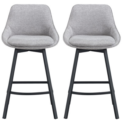 Absalom Swivel Upholstered 25.6'' Linen Counter Stool with Metal Frame