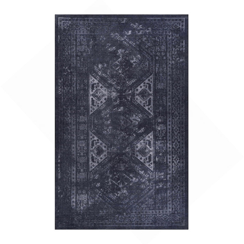 Black Washable Rug Area Rug, Rectangle 3' x 5'