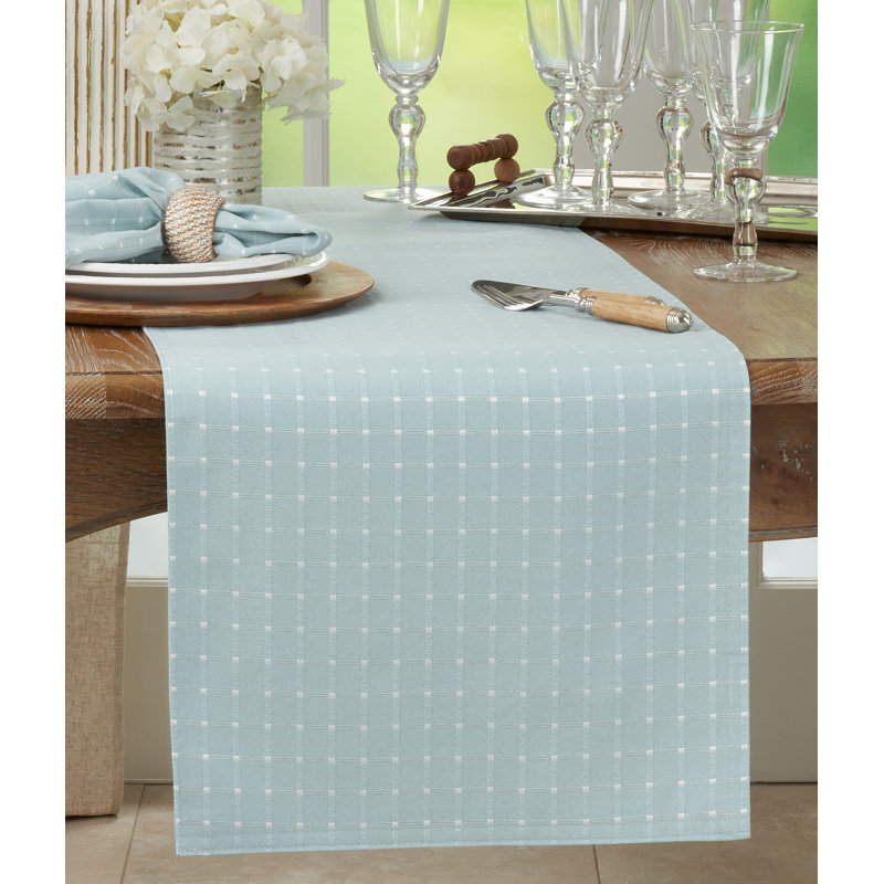 Queensbury Box Stitched Table Runner, Aqua, 16" x 72"