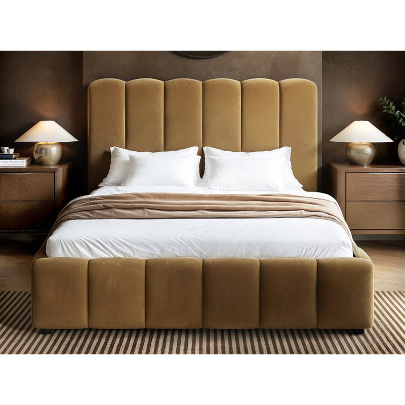Emilie Ribbed Double Ottoman Bed Mocha Velvet, Double