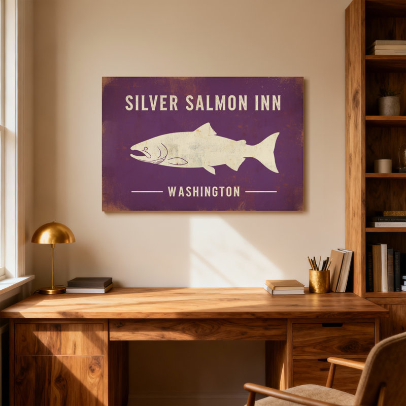 Animals Silver Salmon Inn Washington Fish Design, 12" H x 18" W