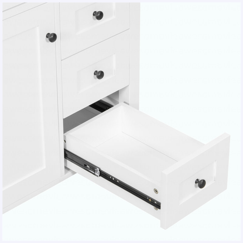 Meuble-lavabo autoportant de 30 po avec lavabo, panneau de fibres à densité moyenne moderne et bois d'hévéa avec 3 tiroirs, tablette réglable, porte à gauche