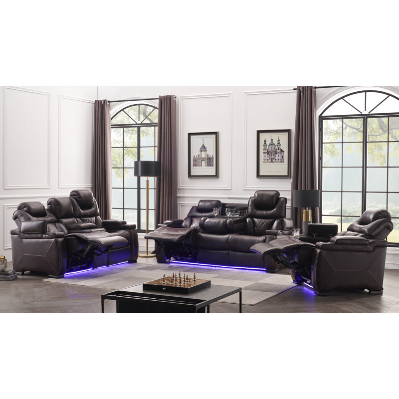Ensemble de salon en cuir 3 pièces Akheelesh, Brun