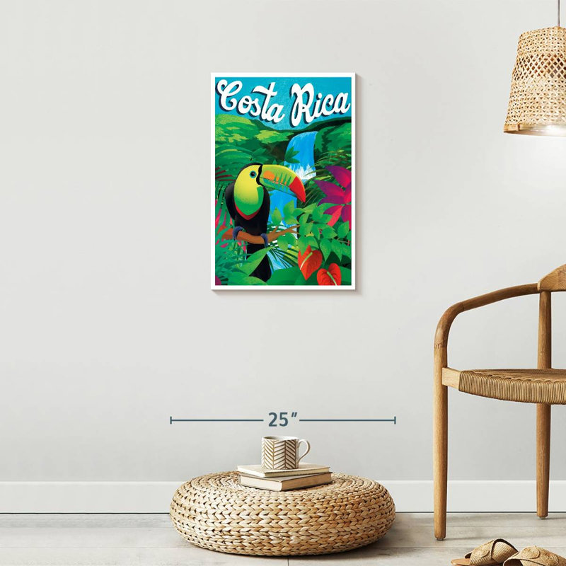 Costa Rica, affiche rétro sur toile tendue, H 24 po x l 16 po x P 1,25 po