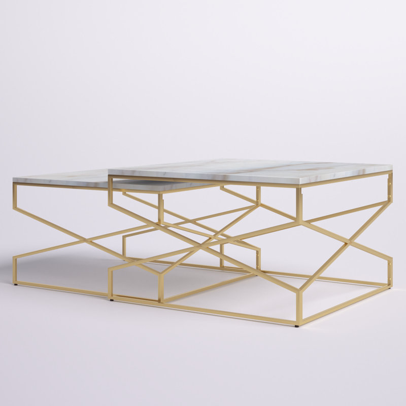 Sealcove Coffee Table With Marble Top For Living Room Bedroom, Gold