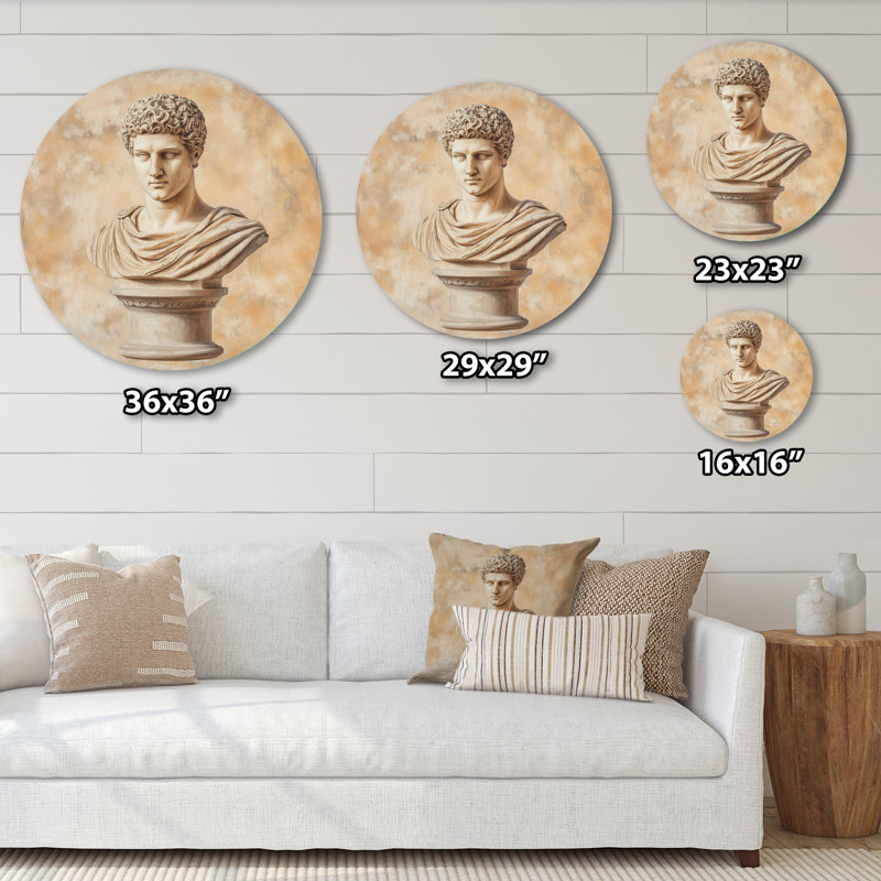 Art mural rond classique en buste romain classique, L 16 po x H 16 po