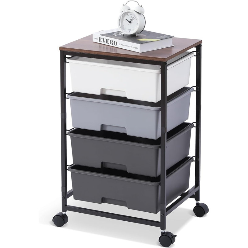 Utility Cart With 4 Drawers,Rolling Storage Cart With Drawers,Light Grey, Gray