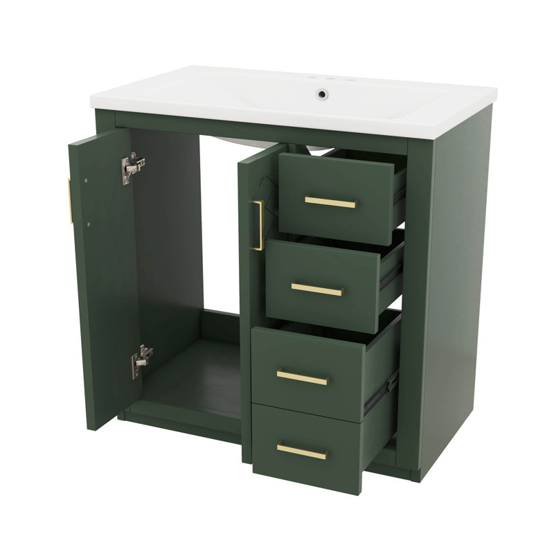 Ensemble de meuble-lavabo 36 po avec lavabo en céramique 36 po, ensemble de meuble-lavabo autonome équipé de 3 tiroirs, Vert