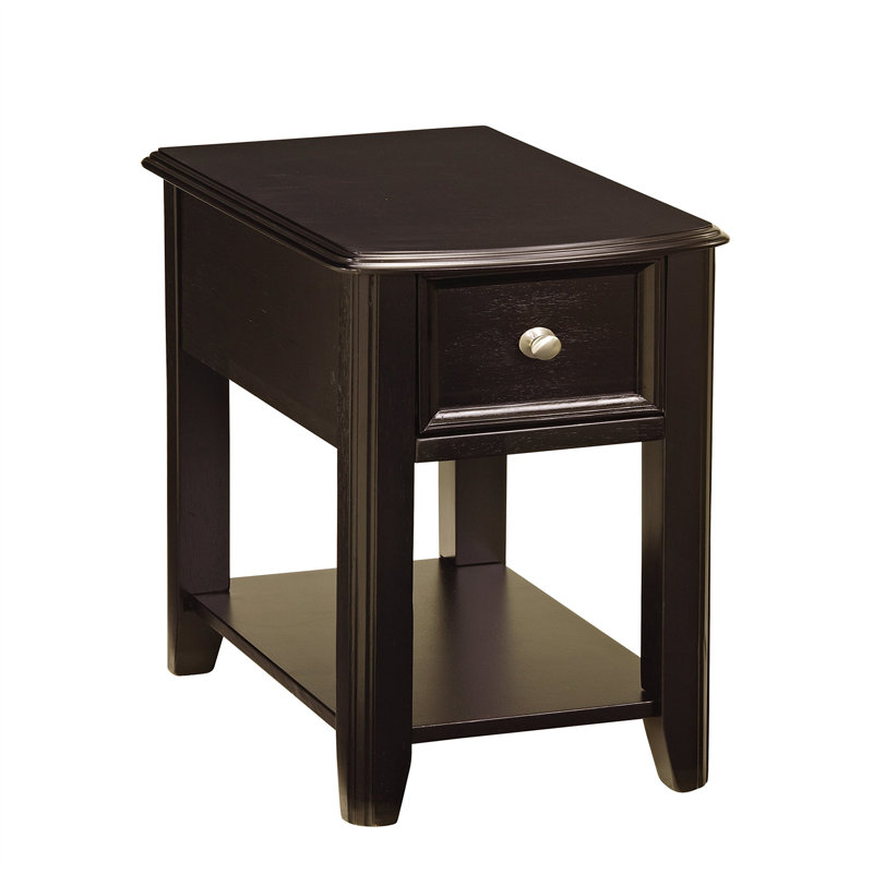 Contemporary Black Wood Chairside End Table with Storage Drawer