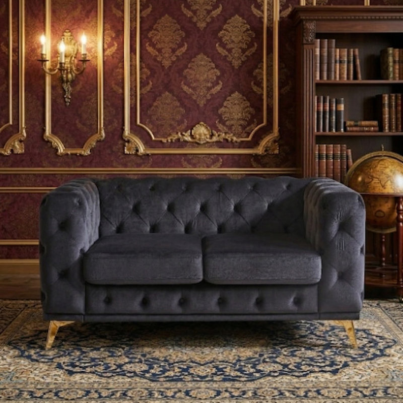 Causeuse Chesterfield en velours capitonné Modern, 2 sièges, Noir