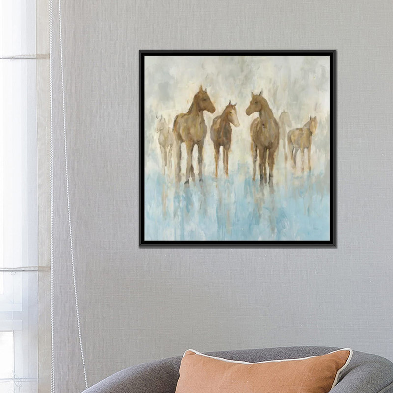 «Horses», reproduction sur toile, H 18 po x l 18 po x P 1,5 po, Toile avec cadre noir, Pas de tapis