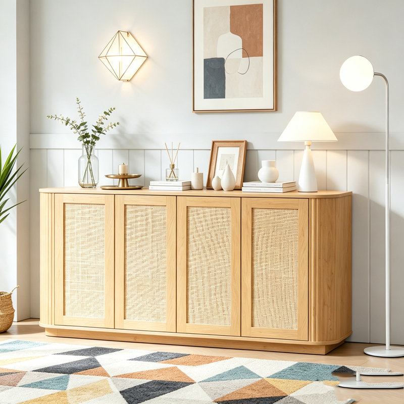 64-inch wave shaped storage cabinet, rounded corner sideboard