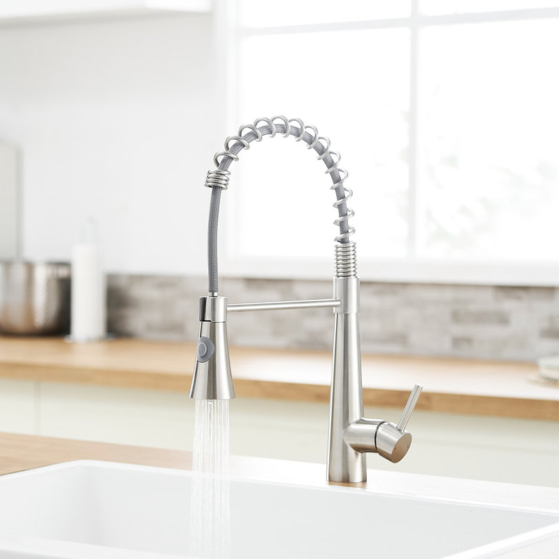 Commercial Style Kitchen Faucet With Pull Out In Brushed Nickel - Stable Performance And Durability Stainless Steel Sink Spray Head Versatile Use