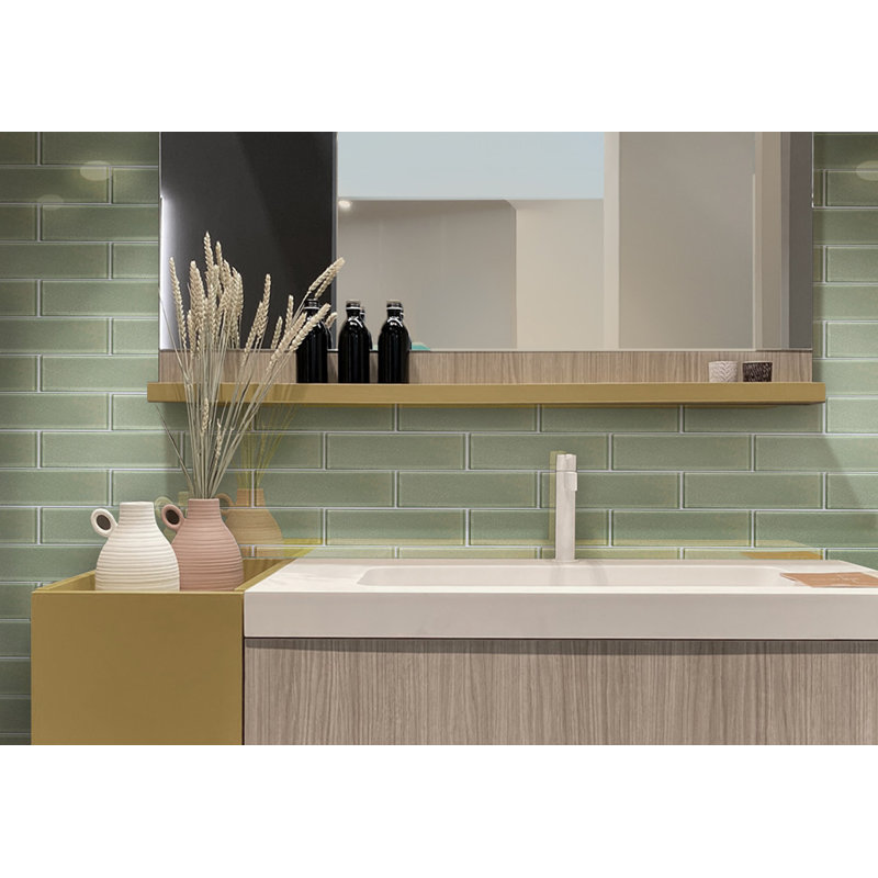 2X8 Subway Glass Mosaic Tile, Marine