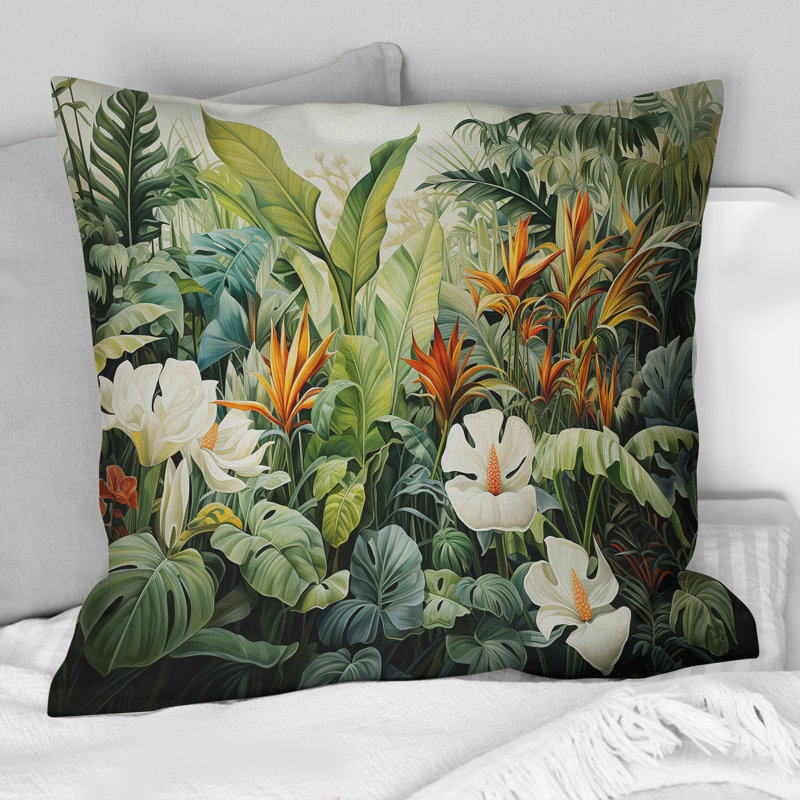 Coussin décoratif blanc avec motif botanique Jungle Wonders