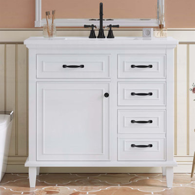 36 Inch Bathroom Vanity With Ceramic Sink,Wood Frame