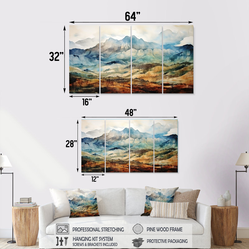 4 pièces d'art mural majestueuses, Indonésie, H 32 po x l 64 po