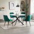 47.2” Round Dining Set With Glass Top Metal Base And 4 Velvet Side Chairs For Kitchen Dining Living Room