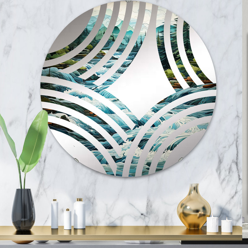 Usa Map River Reverie I - Miroir décoratif Baptist Fan | Rond, 31,4 po x 31,4 po