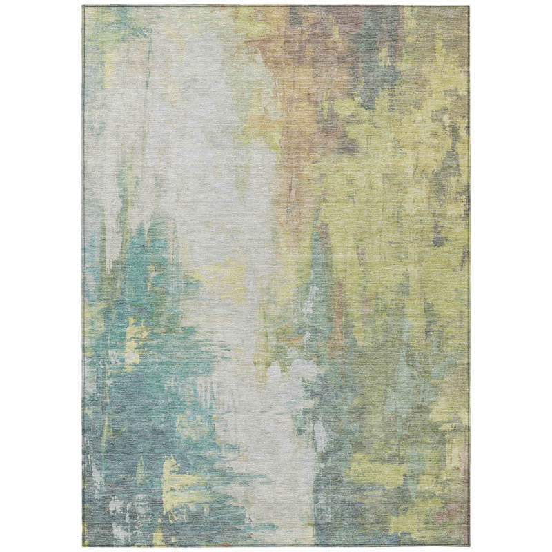 Machine Washable Indoor/Outdoor Xhevrie Seafoam Rug, Rectangle 5' x 7'6"