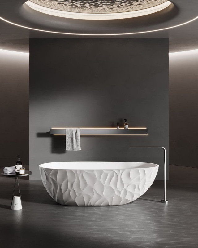 Baignoire autoportante de 59 po à surface solide, finition blanche, 59 po