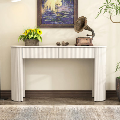 Table d'entrée avec design cannelé, console moderne avec rangement, plateau ovale et 3 tiroirs pour le hall d'entrée et le salon
