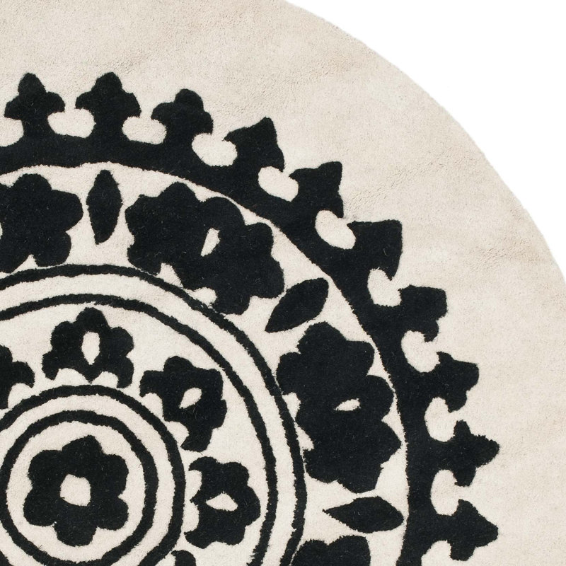 Candelo Hand Tufted Wool & Viscose Pile Floral Rug, Round 6'