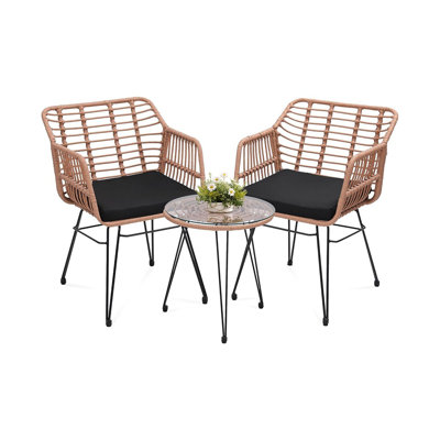 Ensemble bistro en osier pour patio - 2 chaises en rotin avec plateau en verre, naturel
