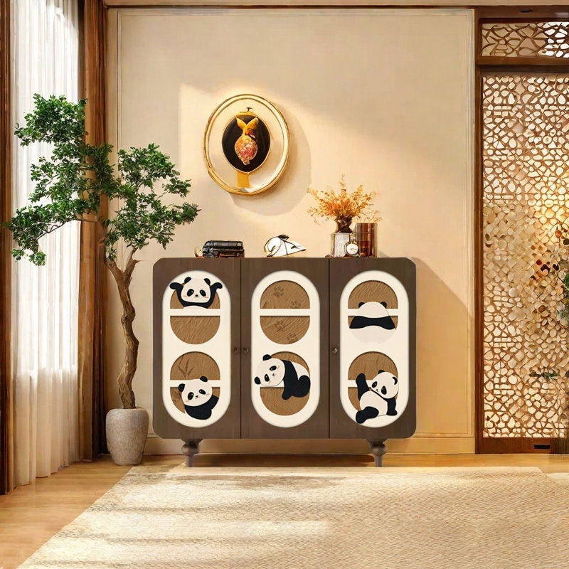 Modern panda pattern solid wood sideboard, Nut Brown