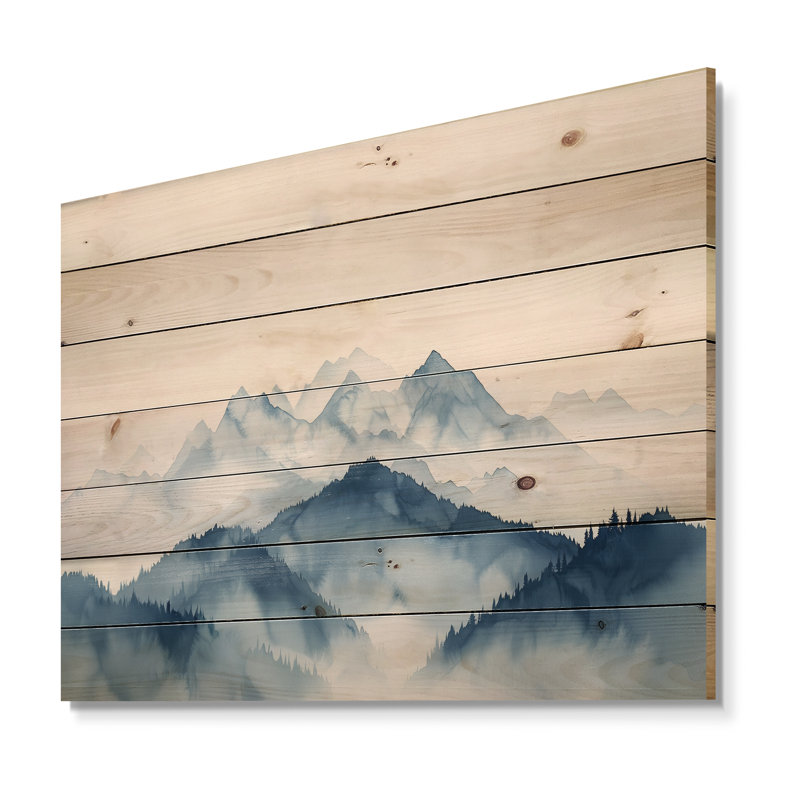 Hiver bleu et blanc Mountain Majesty II - paysage de montagnes, art mural sur bois de pin naturel, H 10 po x l 20 po