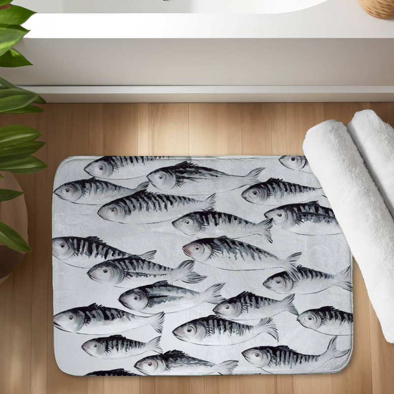 Gray school of fish Bath Mat with Non-Slip Backing - Quick Dry Memory Foam Bathroom Rug - Absorbent - Modern Plush Spa-Style - Machine Washable