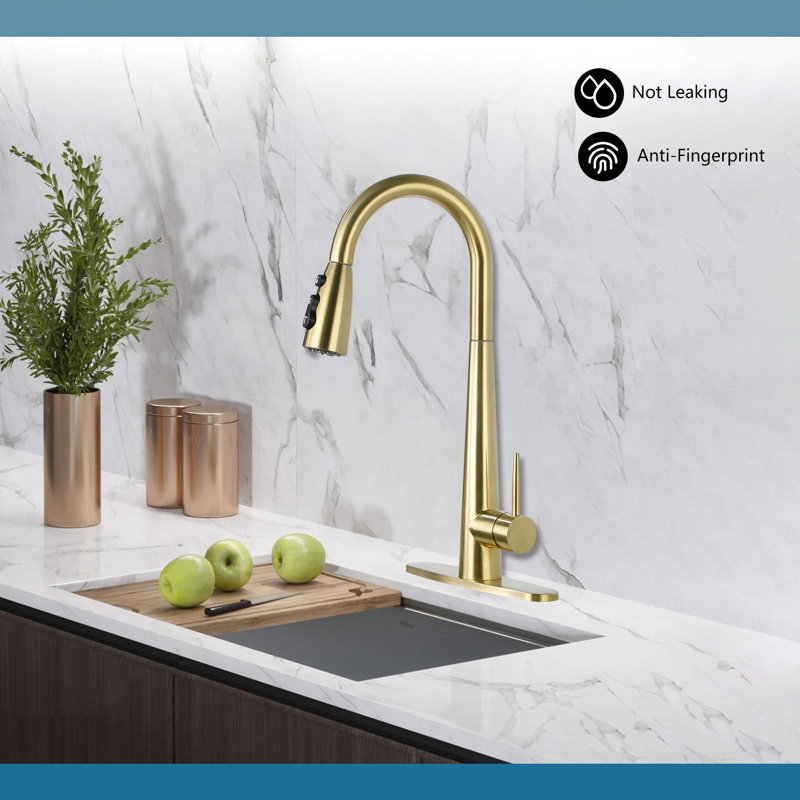 Pull Down Single Handle Kitchen Faucet, Brushed Gold